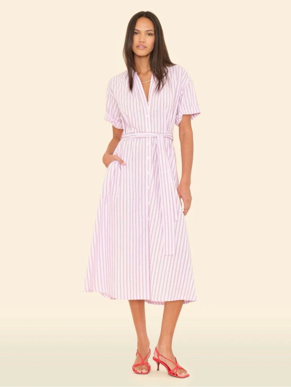 Xirena Liora Shirt Dress Size S Pink White Striped Oversized Preppy Teacher EUC